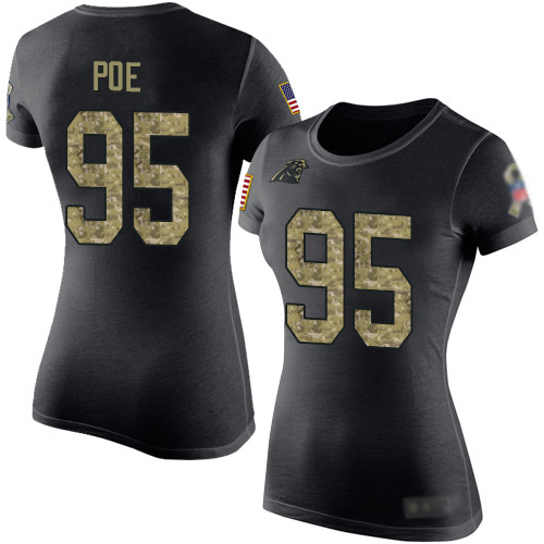 Carolina Panthers Black Camo Women Dontari Poe Salute to Service NFL Football #95 T Shirt->nfl t-shirts->Sports Accessory